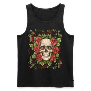 Rire Vintage tête de mort avec des Roses, Halloween - Débardeur bio Premium Homme - noir - Devant - Michal (187cm)