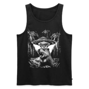 Retro Beaver UFO Selfie - Men's Premium Organic Tank Top - black - Front - Michal (187cm)