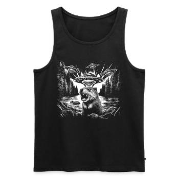Invasion Meme Retro Beaver UFO Selfie - Men's Premium Organic Tank Top - black - Front - Michal (187cm)