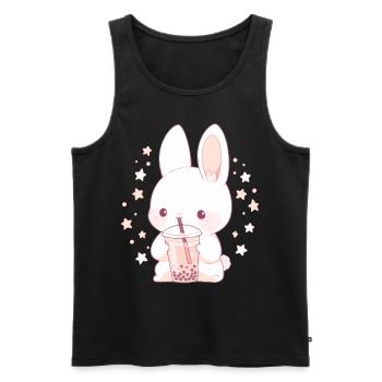 Kawaii Bunny boit Boba Bubble Tea Chibi - Débardeur bio Premium Homme - noir - Devant - Michal (187cm)