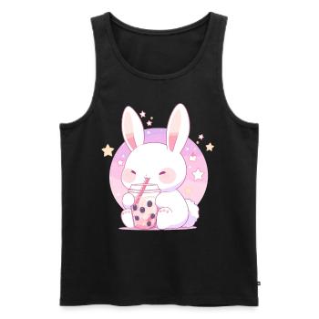 Kawaii Bunny boit Boba Bubble Tea Chibi - Débardeur bio Premium Homme - noir - Devant - Michal (187cm)
