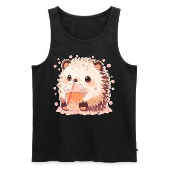 Kawaii Hérisson Boissons Boba Bubble Tea Chibi - Débardeur bio Premium Homme - noir - Devant - Michal (187cm)