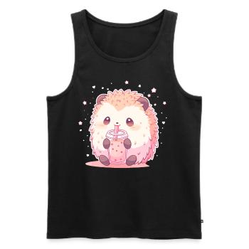Kawaii Hérisson Boissons Boba Bubble Tea Chibi - Débardeur bio Premium Homme - noir - Devant - Michal (187cm)