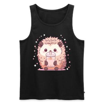 Kawaii Hérisson Boissons Boba Bubble Tea Chibi - Débardeur bio Premium Homme - noir - Devant - Michal (187cm)