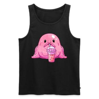 Kawaii Blobfish rose Boba Bubble Milk Tea - Débardeur bio Premium Homme - noir - Devant - Michal (187cm)