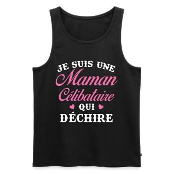 Femme Maman célibataire qui déchire - Débardeur bio Premium Homme - noir - Devant - Michal (187cm)