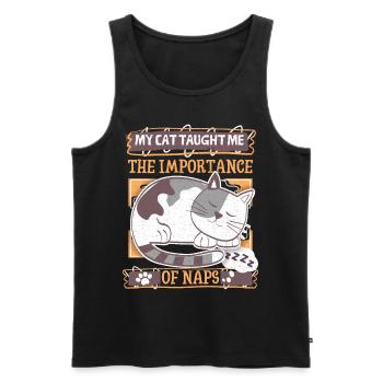 Chat fatigué, dicton drôle, chat de dessin animé qui dort - Débardeur bio Premium Homme - noir - Devant - Michal (187cm)