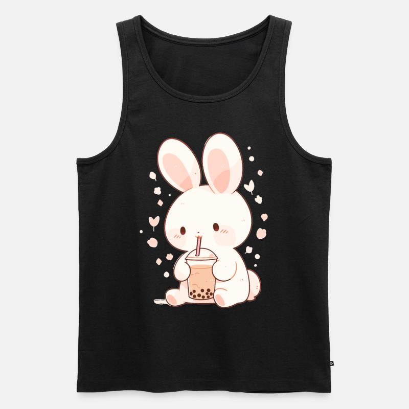 Kawaii Hase trinkt Boba Bubble Tea Chibi - Männer Premium Bio Tank Top - Schwarz