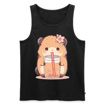 Kawaii Hamster Boissons Boba Bubble Tea Chibi - Débardeur bio Premium Homme - noir - Devant - AI Model Male 178 light (178cm)