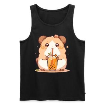 Kawaii Hamster Boissons Boba Bubble Tea Chibi - Débardeur bio Premium Homme - noir - Devant - AI Model Male 178 light (178cm)
