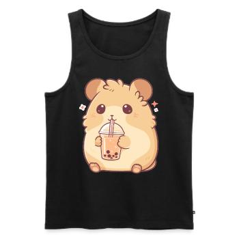Kawaii Hamster Boissons Boba Bubble Tea Chibi - Débardeur bio Premium Homme - noir - Devant - AI Model Male 178 light (178cm)