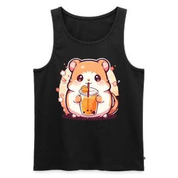 Kawaii Hamster Boissons Boba Bubble Tea Chibi - Débardeur bio Premium Homme - noir - Devant - AI Model Male 178 light (178cm)