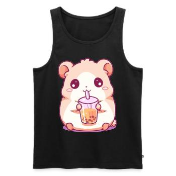 Kawaii Hamster Boissons Boba Bubble Tea Chibi - Débardeur bio Premium Homme - noir - Devant - AI Model Male 178 light (178cm)