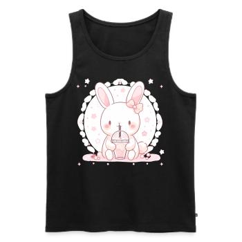 Kawaii Bunny boit Boba Bubble Tea Chibi - Débardeur bio Premium Homme - noir - Devant - Michal (187cm)