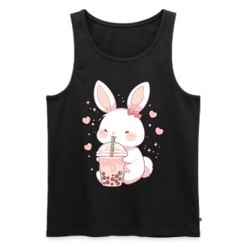 Kawaii Bunny boit Boba Bubble Tea Chibi - Débardeur bio Premium Homme - noir - Devant - Michal (187cm)