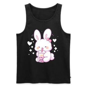 Kawaii Bunny boit Boba Bubble Tea Chibi - Débardeur bio Premium Homme - noir - Devant - Michal (187cm)