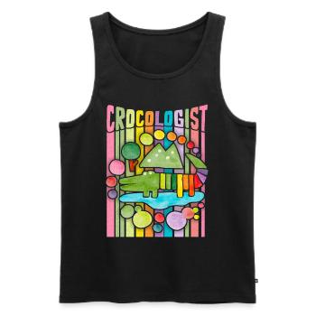 Funny Crocodile Saying, Crocologist Rainbow - Men's Premium Organic Tank Top - black - Front - Michal (187cm)