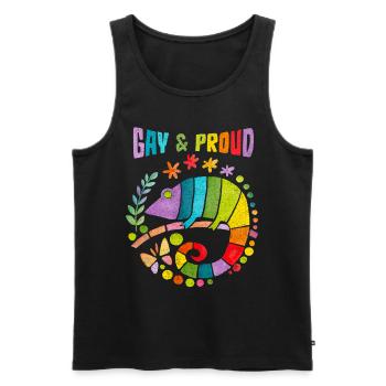 Caméléon Dicton, arc-en-ciel gay et fier LGBTQ - Débardeur bio Premium Homme - noir - Devant - AI Model Male 178 light (178cm)
