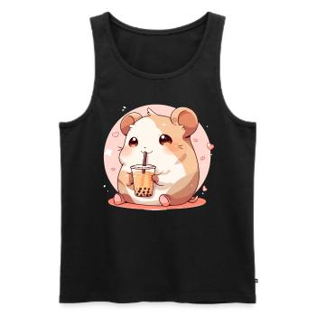 Kawaii Hamster Boissons Boba Bubble Tea Chibi - Débardeur bio Premium Homme - noir - Devant - AI Model Male 178 light (178cm)