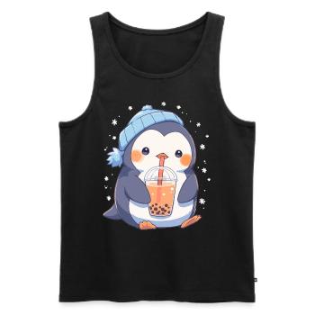 Kawaii Pinguin trinkt Boba Bubble Tea Chibi - Männer Premium Bio Tank Top - Schwarz - Vorne - AI Model Male 178 light (178cm)
