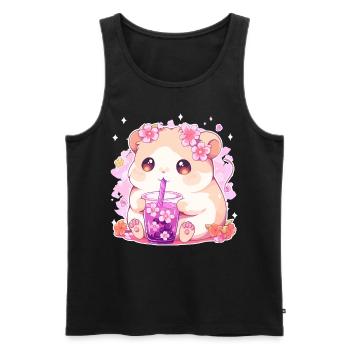 Kawaii Hamster Boissons Boba Bubble Tea Chibi - Débardeur bio Premium Homme - noir - Devant - AI Model Male 178 light (178cm)