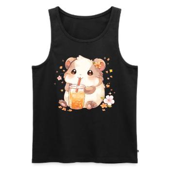 Kawaii Hamster Boissons Boba Bubble Tea Chibi - Débardeur bio Premium Homme - noir - Devant - AI Model Male 178 light (178cm)