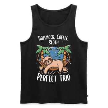 Relaxed coffee enjoyment: sloth style - Men's Premium Organic Tank Top - black - Front - AI Model Male 178 light (178cm)