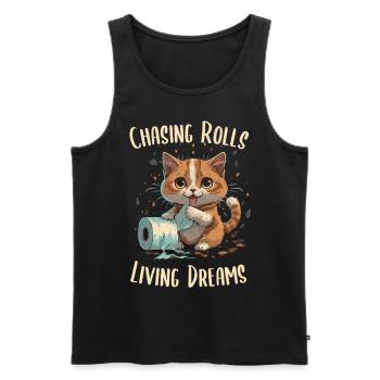 Rouleaux de papier culbutants : chat joueur - Débardeur bio Premium Homme - noir - Devant - Michal (187cm)