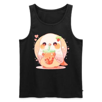 Inséparable kawaii boit Boba Bubble Tea Chibi - Débardeur bio Premium Homme - noir - Devant - Michal (187cm)