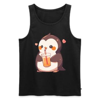 Kawaii Pinguin trinkt Boba Bubble Tea Chibi - Männer Premium Bio Tank Top - Schwarz - Vorne - AI Model Male 178 light (178cm)