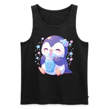 Kawaii Pinguin trinkt Boba Bubble Tea Chibi - Männer Premium Bio Tank Top - Schwarz - Vorne - AI Model Male 178 light (178cm)