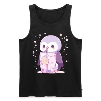 Kawaii Pinguin trinkt Boba Bubble Tea Chibi - Männer Premium Bio Tank Top - Schwarz - Vorne - AI Model Male 178 light (178cm)