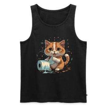 Cats playing with a toilet paper roll - Men's Premium Organic Tank Top - black - Front - Michal (187cm)