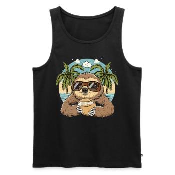 Tropen-Chill: Faultier mit Kokosnuss - Männer Premium Bio Tank Top - Schwarz - Vorne - Michal (187cm)