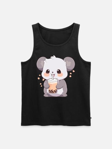 Kawaii Koala Drinks Boba Bubble Tea Chibi - Men's Premium Organic Tank Top - black