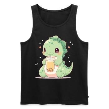 Kawaii Dinosaure Boissons Boba Bubble Tea Chibi - Débardeur bio Premium Homme - noir - Devant - AI Model Male 178 light (178cm)