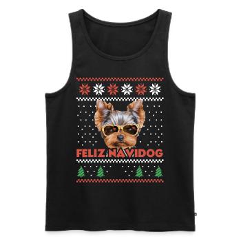 Yorkshire Terrier chien Feliz Navidog Noël moche - Débardeur bio Premium Homme - noir - Devant - AI Model Male 178 light (178cm)