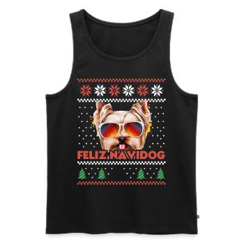 Yorkshire Terrier chien Feliz Navidog Noël moche - Débardeur bio Premium Homme - noir - Devant - AI Model Male 178 light (178cm)
