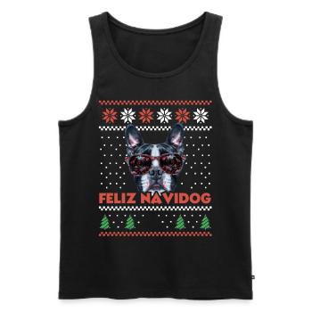 Boston Terrier Chien Feliz Navidog Noël moche - Débardeur bio Premium Homme - noir - Devant - AI Model Male 178 light (178cm)