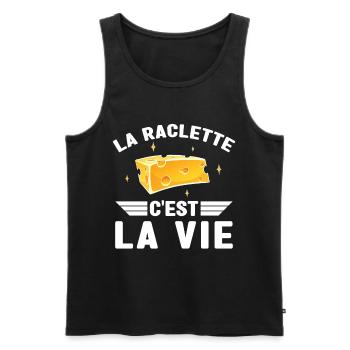 La Raclette C est La Vie Humour Raclette Fromage - Débardeur bio Premium Homme - noir - Devant - AI Model Male 178 light (178cm)