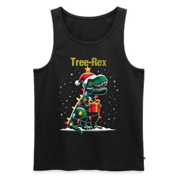 Arbre Rex avec guirlandes lumineuses et cadeau de Noël - Débardeur bio Premium Homme - noir - Devant - Michal (187cm)