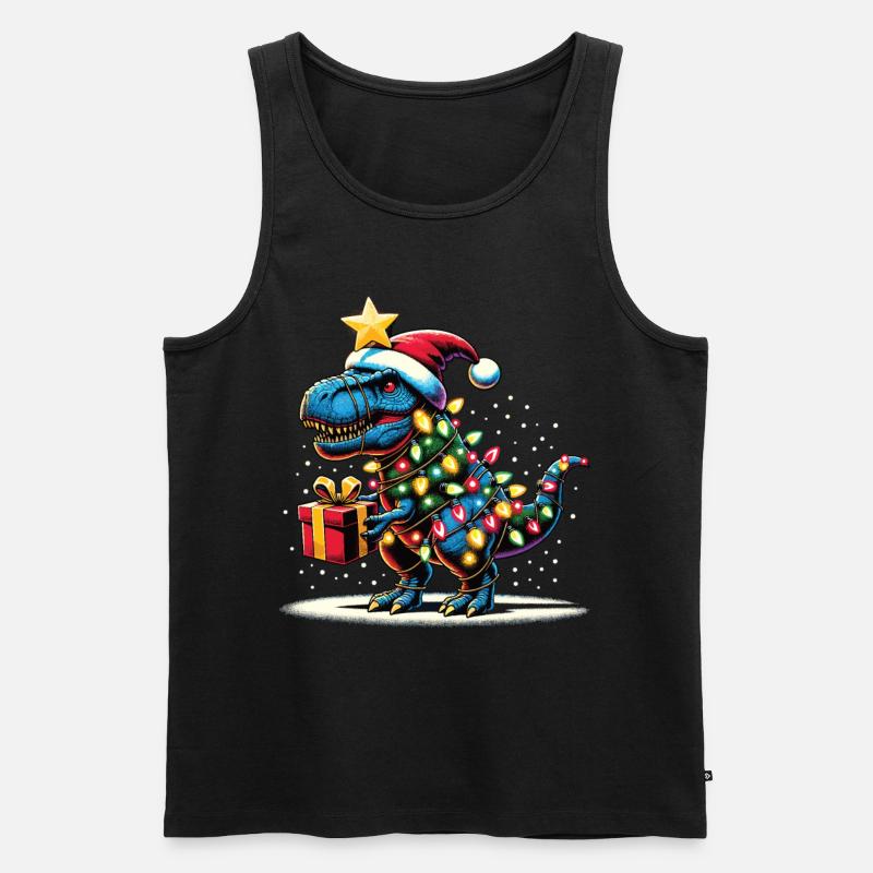 Tree Rex - Dino mit Weihnachtslichtern - Männer Premium Bio Tank Top - Schwarz