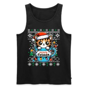 Meowy Catmas - Pyjama Chat PJ Laid Drôle Noël - Débardeur bio Premium Homme - noir - Devant - Michal (187cm)