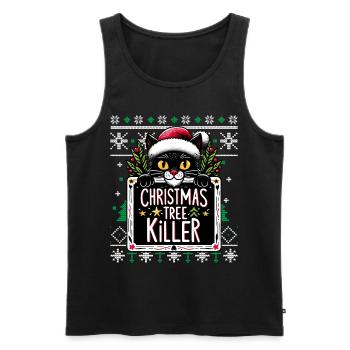 Meowy Tree Killer Cat Pajamas PJ Ugly Funny Xmas - Men's Premium Organic Tank Top - black - Front - AI Model Male 178 light (178cm)