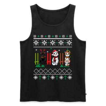 Ho Ho Meowy - Pyjama Chat PJ Laid Drôle Noël - Débardeur bio Premium Homme - noir - Devant - Michal (187cm)