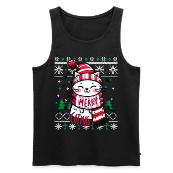 Meowy Catmas - Pyjama Chat PJ Laid Drôle Noël - Débardeur bio Premium Homme - noir - Devant - Michal (187cm)