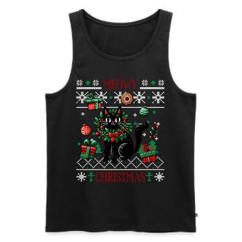 Meowy Noël - Pyjama chat PJ Ugly Funny Noël - Débardeur bio Premium Homme - noir - Devant - Michal (187cm)