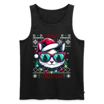 Meowy Noël - Pyjama chat PJ Ugly Funny Noël - Débardeur bio Premium Homme - noir - Devant - Michal (187cm)