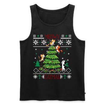 Meowy Catmas - Pyjama Chat PJ Laid Drôle Noël - Débardeur bio Premium Homme - noir - Devant - Michal (187cm)