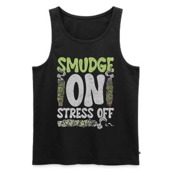 Smudging Wohnung Ausräuchern Smudge On Stress Off - Männer Premium Bio Tank Top - Schwarz - Vorne - Michal (187cm)